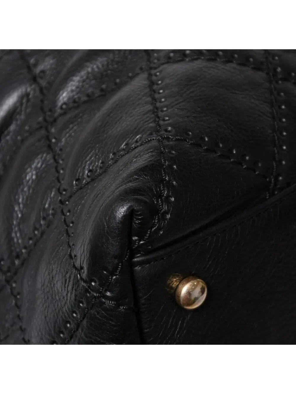 Chanel Chain Tote Bag CC Logo Quilted Leather Black Gold